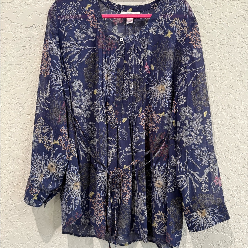 Motherhood Maternity 1X Navy Floral Blouse - See Description